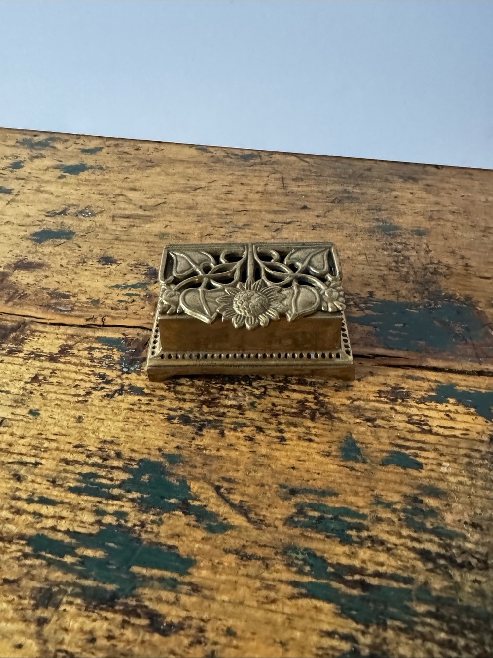 Brass Floral Decorative Trinket Box - Brass